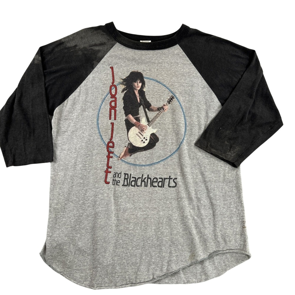Vtg 80's Tour Joan Jett Blackhearts World Tour II Raglan Shirt XL Gray Men Rock